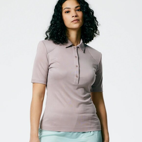 Tibi Tops - Tibi Deeba Cupro Lean Polo Shirt, wheat, size 0, NWT
